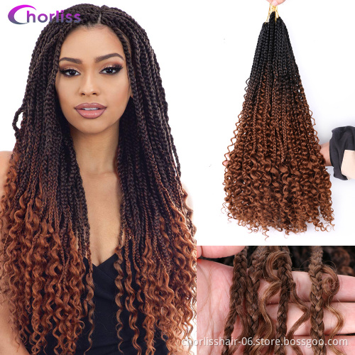 Messy Goddess Bohemian Box braids Un-ruly Synthetic Crochet Hair Bohemian Hair With Curls 12inch Boho Braided Hair Extension